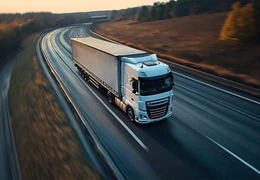 Truck on the motorway through open countryside